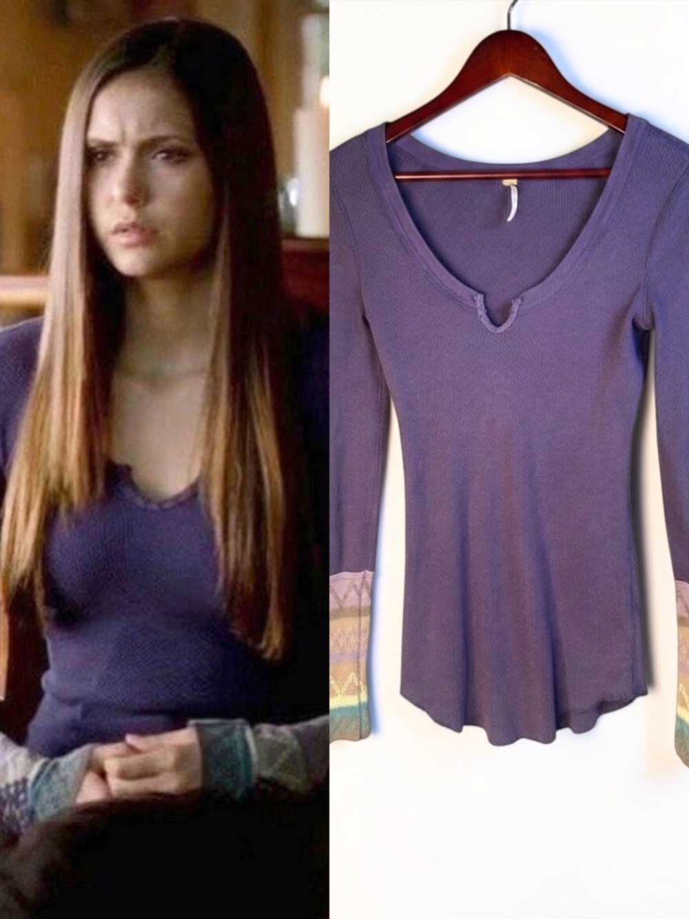 ASO Elena Gilbert Free People Purple Thermal Top The Vampire Diaries 2010s M